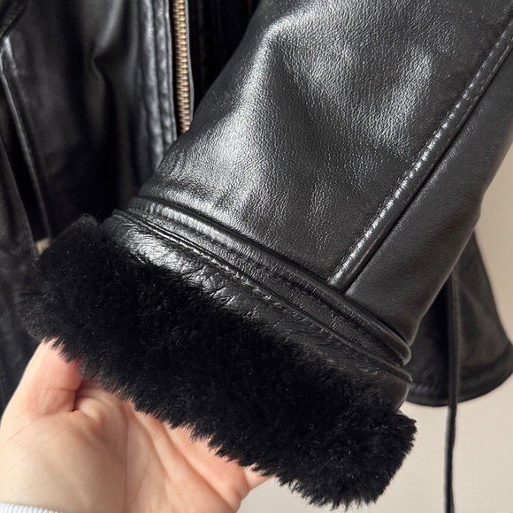 Wilson’s Leather Black Vintage Faux Fur Lined Hooded Winter Coat Waist Belt - Picture 9 of 10